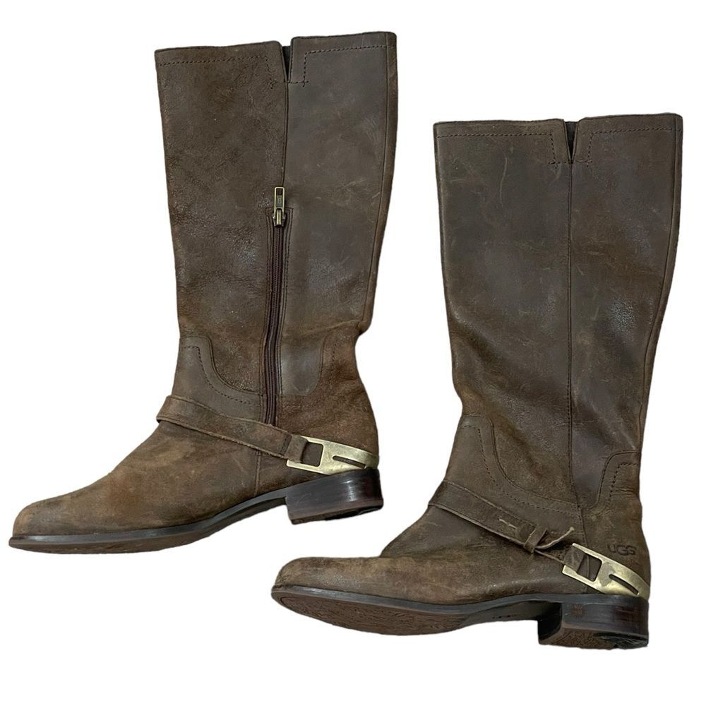 UGG Channing II Leather Riding Boots Brown Women’s Size 8.5 Equestrian Shoes‎